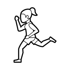 Fototapeta premium Flat line uncolored running woman over white background vector illustration