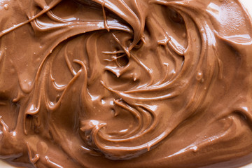chocolate hazelnut spread on plate. Close up and background