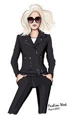 Fototapeta premium Attractive woman wearing leather jacket and sunglasses