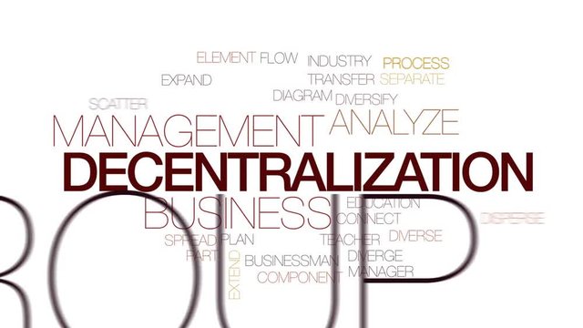 Decentralization animated word cloud, text design animation. Kinetic typography.