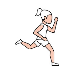 Fototapeta na wymiar Flat line running woman with hint of color over white background vector illustration