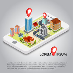 Flat 3d isometric mobile GPS navigation maps