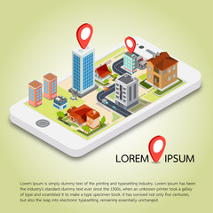 Flat 3d isometric mobile GPS navigation maps