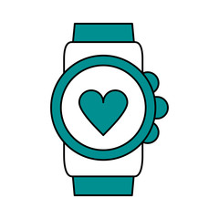 Flat line watch with hint of color over white background vector illustration