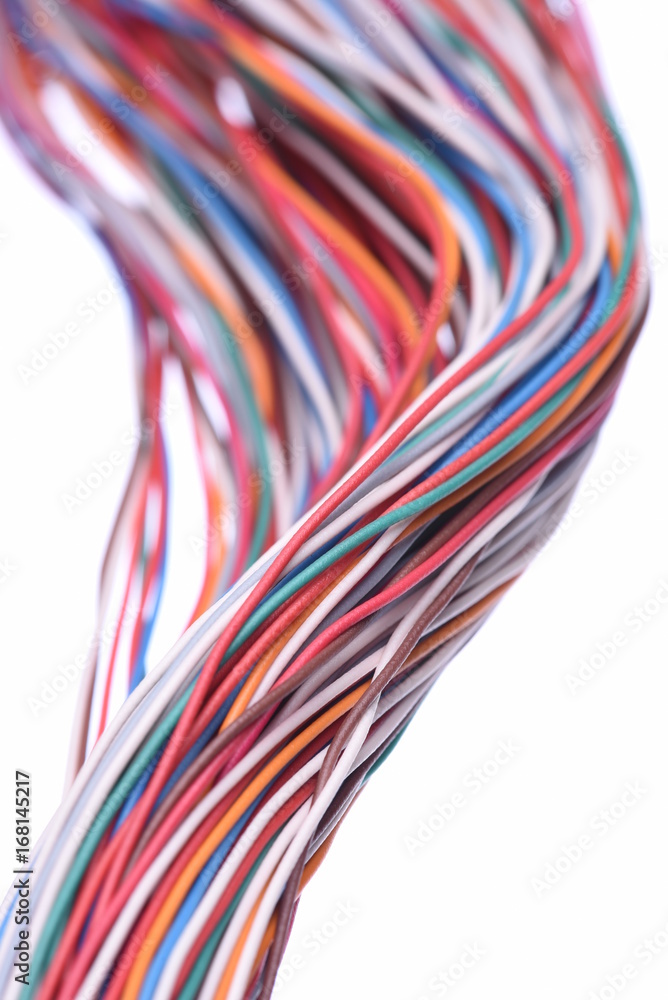 Wall mural colored cables on white background closeup