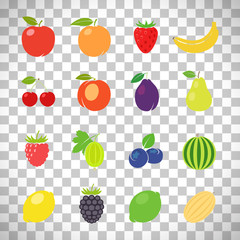 Fruits retro set on transparent background