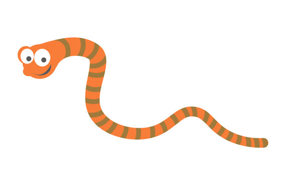 Funny striped earthworm with big eyes isolated illustration
