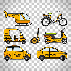 Taxi types icons on transparent background