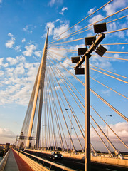 Cable bridge at Sava river over Ada river island in Belgrade, Serbia