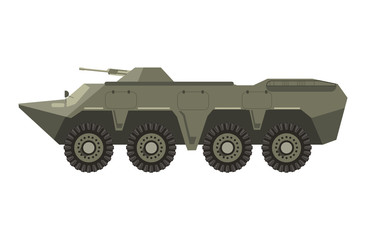 Military vehicle with four pairs of wheels and cannon