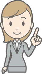 Illustration of a young woman in suit wearing a finger
