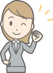 Illustration of a young woman wearing a suit posing for a gut