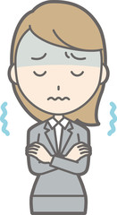 Illustration that a young woman in suit is cold and trembling