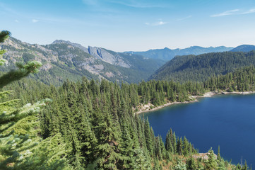Fototapeta na wymiar Gorgeous alpine lake as viewed from a ridge above