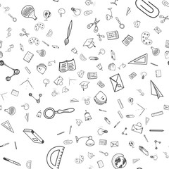 Seamless pattern Back to school. Set of drawing vector elements with a sheet in a box for education. Vector illustration EPS 10