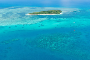 Fototapeta na wymiar Aerial Of Green Island In Tropical Queensland