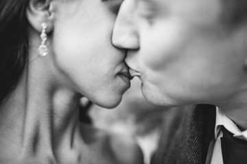 Beautiful bride and groom couple walking at the wedding