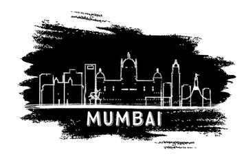 Mumbai India Skyline Silhouette. Hand Drawn Sketch.