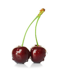 Fresh sweet cherries on white background
