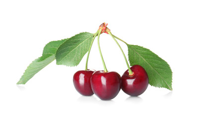 Fresh sweet cherries on white background
