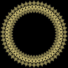Elegant golden round ornament in classic style. Abstract traditional pattern with oriental elements, Classic vintage pattern