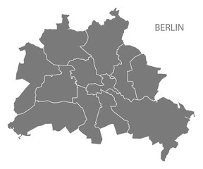 Berlin city map with boroughs grey illustration silhouette shape - obrazy, fototapety, plakaty
