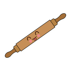 kawaii wooden rolling pin icon kitchen vector illustration