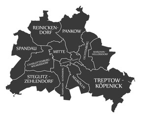 Fototapeta na wymiar Berlin city map Germany DE labelled black illustration