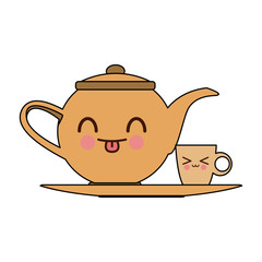 kawaii teapot and cup beverage cartoon vector illustration