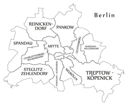 Modern City Map - Berlin city of Germany with boroughs and titles DE outline map