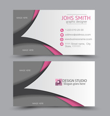 Business card design set template for company corporate style. Pink color. Vector illustration.