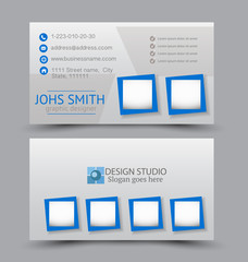 Business card design set template for company corporate style. Blue color. Vector illustration.