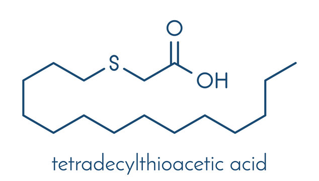 Tetradecylthioacetic acid (TTA) synthetic fatty acid molecule. Skeletal formula.