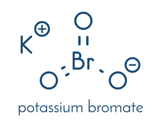 Potassium bromate (KBrO3, E924). Used as additive to flour in the baking of bread. Skeletal formula.