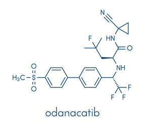 Odanacatib osteoporosis and bone metastasis drug molecule. Inhibitor of cathepsin K. Skeletal formula.