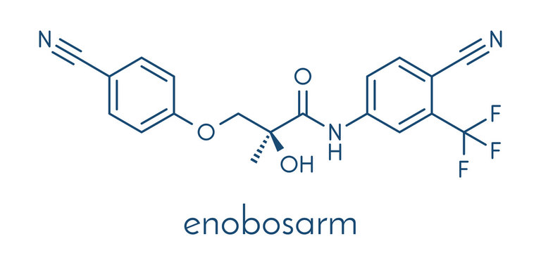 Enobosarm drug molecule. Selective androgen receptor modulator (SARM) that is also used in sports doping. Skeletal formula.