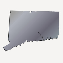 3D Connecticut (USA) Aluminium outline map with black shadow