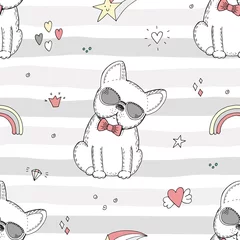 Foto op Plexiglas Honden naadloze patroon met zwart-wit vector schets van een hond. vectorillustratie