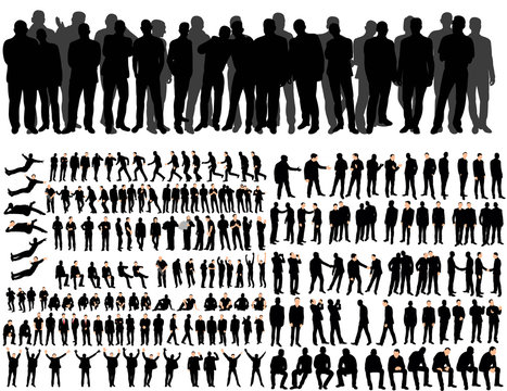 Vector, isolated, collegiate silhouettes of people, a set of silhouettes of men