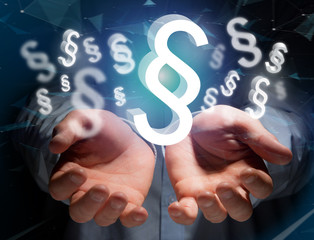Justice and law symbol displayed on a futuristic interface - Technology and business concept