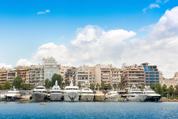 Fototapeta na wymiar Luxury fast motor yachts in Piraeus port,marina Zeas,Pasalimani.