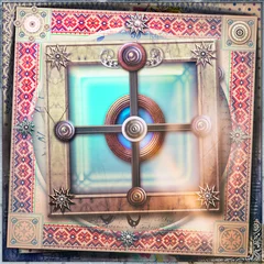 Gordijnen Mystical window with Celtic cross - Graal © Rosario Rizzo
