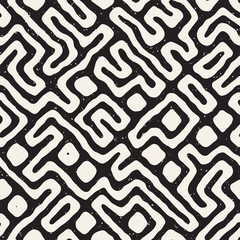 Seamless pattern with maze lines. Monochrome abstract background. Vector hand drawn labyrinth.