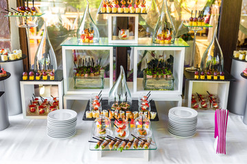 Beautifully decorated banquet catering with candy bar