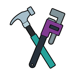 hammer and adjustable wrench tools repair vector illustration