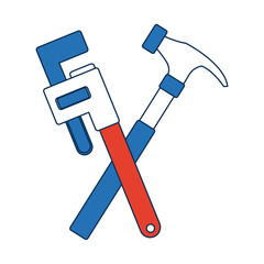 hammer and adjustable wrench tools repair vector illustration