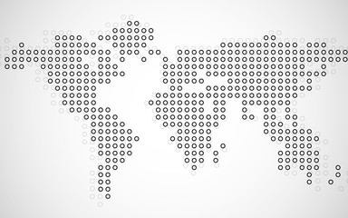 Abstract world map of dots on white background. Vector