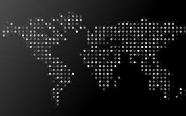 Abstract world map of dots on black background. Vector