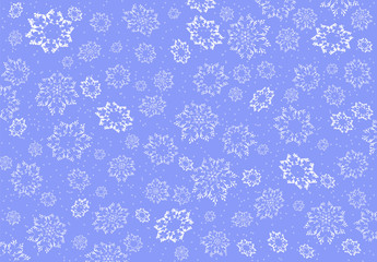 falling snow, simple background. white snowflakes on blue background