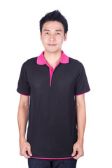 man in black polo shirt isolated on white background